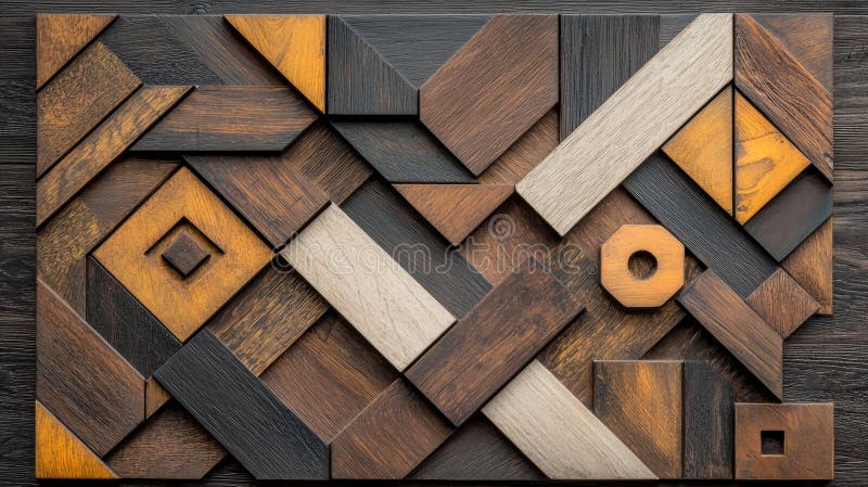 A wooden art piece with a geometric pattern. stock photos