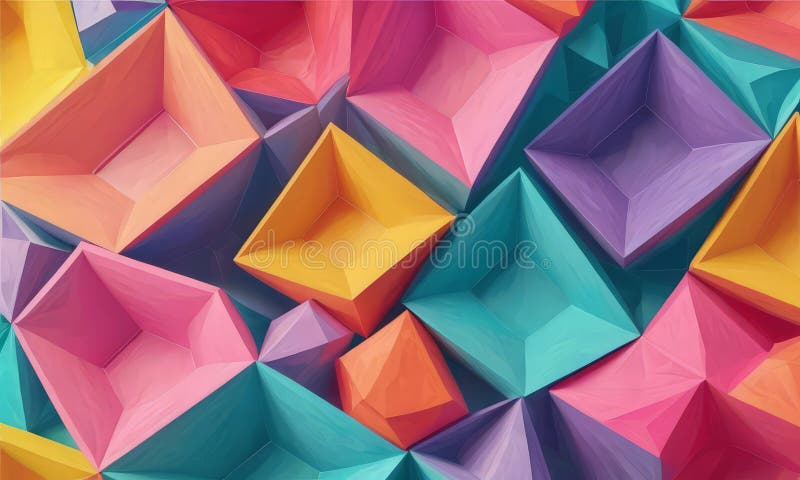 Vibrant collage overlapping geometric shapes in various colors, including pink, orange, yellow, blue, and vector illustration