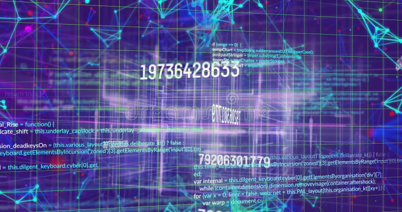 Image of processing data over communication networks on purple background stock photo