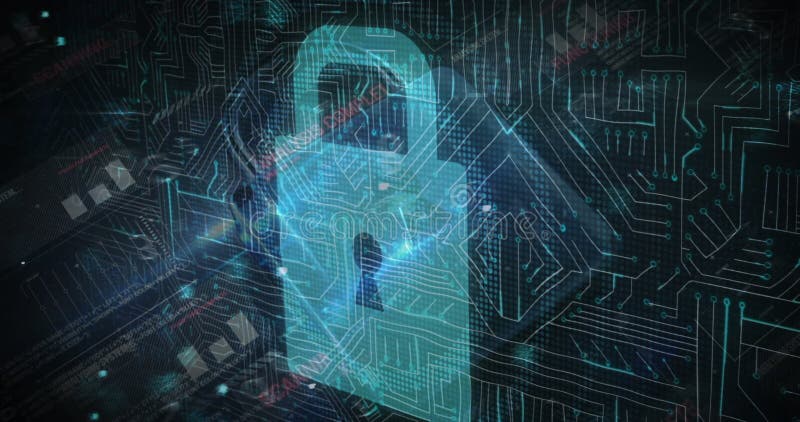 Image of processor, numbers and online security padlock royalty free illustration