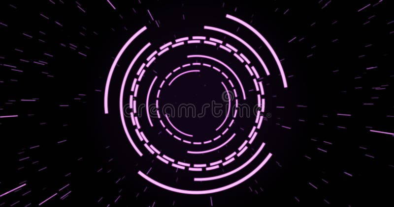 Image of purple circular interfaces pulsating and spinning over specks on black background royalty free illustration