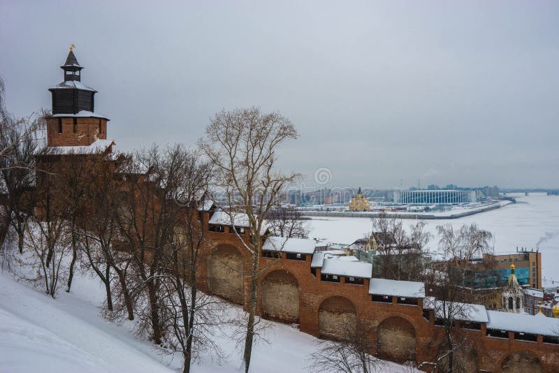 Image of Red-brick walls and towers of Kremlin in Nizhny Novgorod in Russia