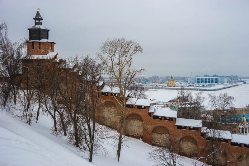 Image of Red-brick walls and towers of Kremlin in Nizhny Novgorod in Russia