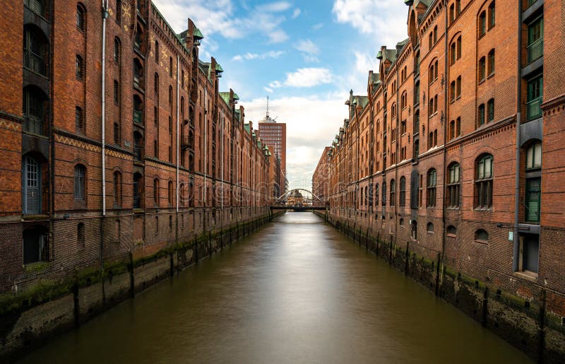 Image of red hamburg warehouse district buildings, hamburg, germany stock photos