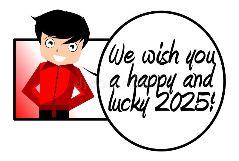 Happy and Lucky 2025, New Year, Boy, English, Isolated. Stock