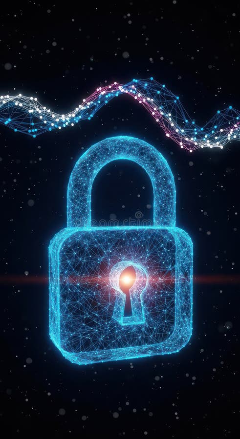 Cybersecurity Concept Digital Padlock with Network Connections, Data Protection vector illustration