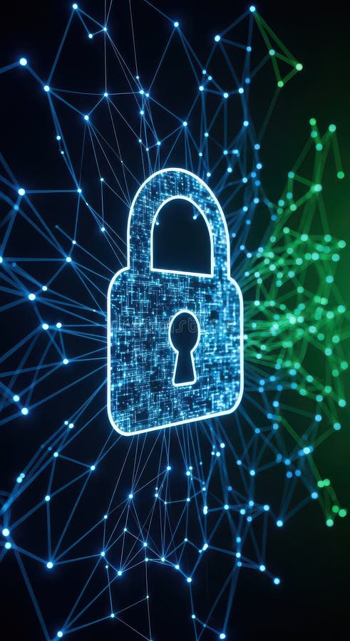Cybersecurity Concept Digital Padlock with Network Connections vector illustration