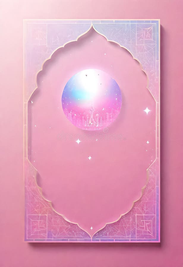 AI generated of a pink and purple picture of a bubble with islamic ornaments frame and stars on pink background. AI generated of a pink and purple picture of a bubble with islamic ornaments frame and stars on pink background