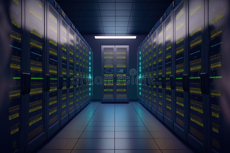 Image of a Running Data Center with Server Rack Rows Stock Illustration