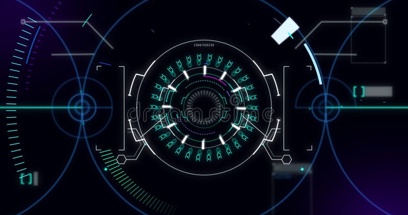 Image of scope scanning and data processing on black background stock illustration