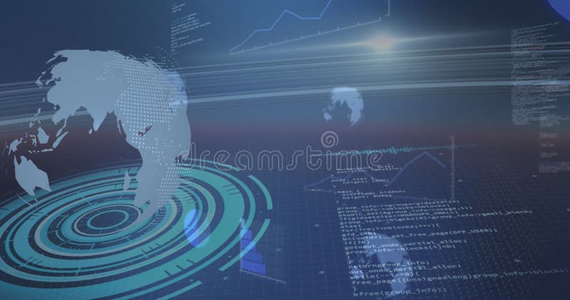 Image of Scope Scanning and Digital Planet Earths Over Grid Stock Image