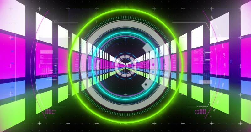 Image of scope scanning over neon tunnel of data transfer stock image