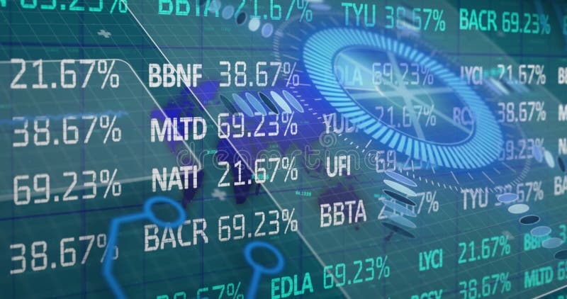 Image of scope scanning and stock market over grid stock images