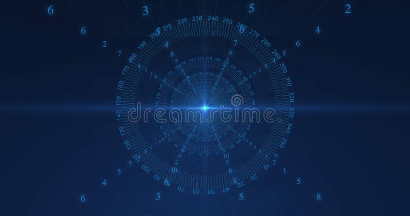 Image of scopes scanning and data processing with binary coding on blue background stock photo