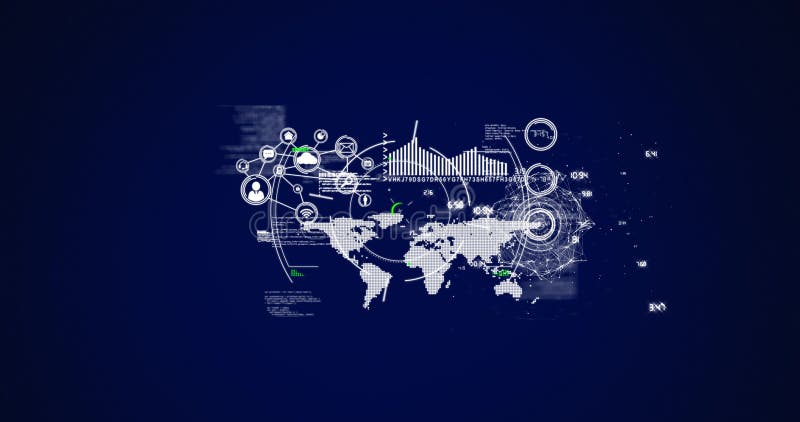 Image of scopes scanning, network of connections and data processing over world map royalty free illustration