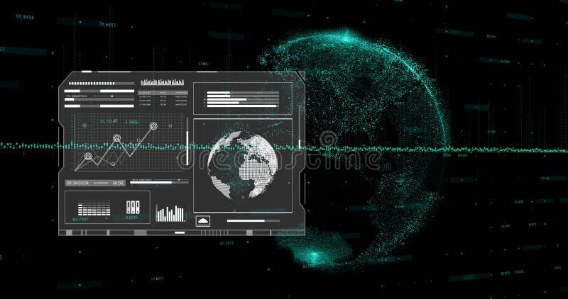 Image of screen and data processing over globe on black background royalty free stock photo