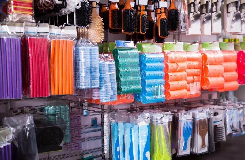 Image of Shelves with Combs for Hair Stock Photo Image of lotion