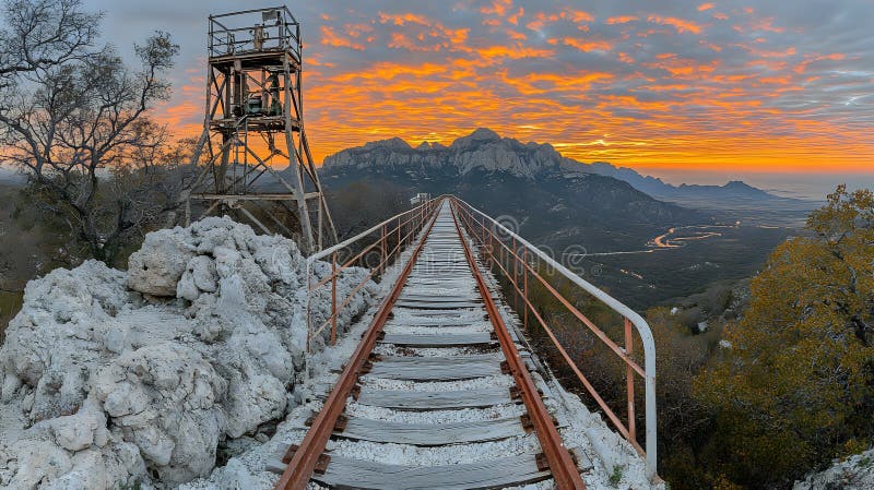Abandoned Railway Bridge at Sunset royalty free illustration