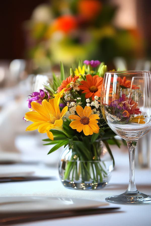 Elegant Table Setting for Appreciation Day. This image showcases a beautifully arranged table setting designed for Employee Appreciation Day, featuring elegant plates, sparkling glassware, and vibrant floral centerpieces. The soft, uniform studio background enhances the overall aesthetic, creating a warm and inviting atmosphere.