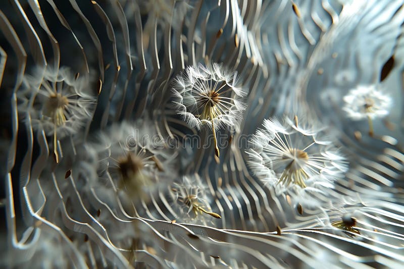 Intricate Dandelion Seed Heads Suspended in a Geometric Lattice Structure vector illustration