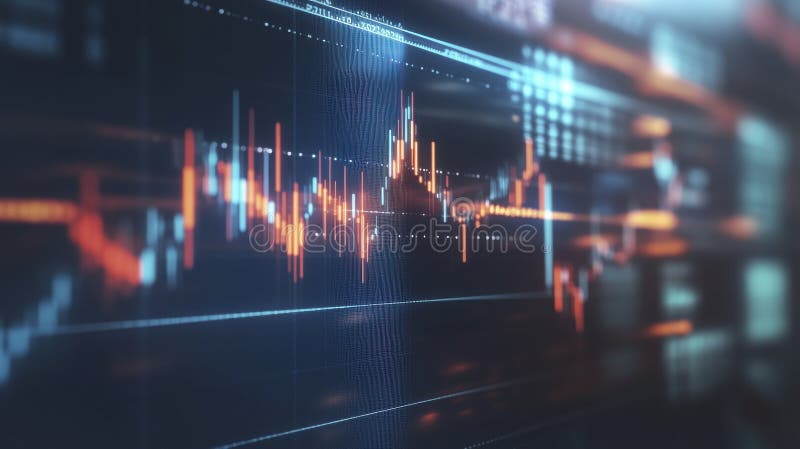 Dynamic Financial Graphs with Colorful Data Lines and Metrics on Digital Display stock illustration