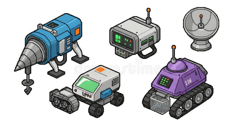 Pixel Art Robotic Vehicles vector illustration
