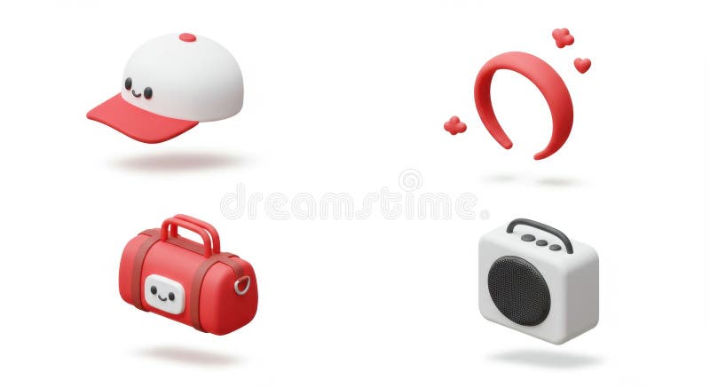 Cute 3D Rendered Items vector illustration