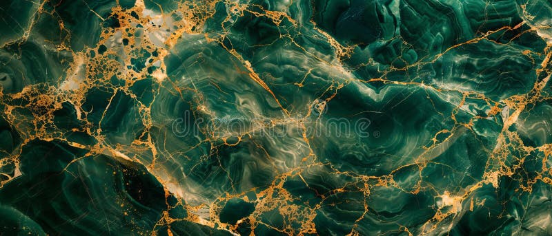 Emerald Green And Gold Veins Marble Texture stock illustration