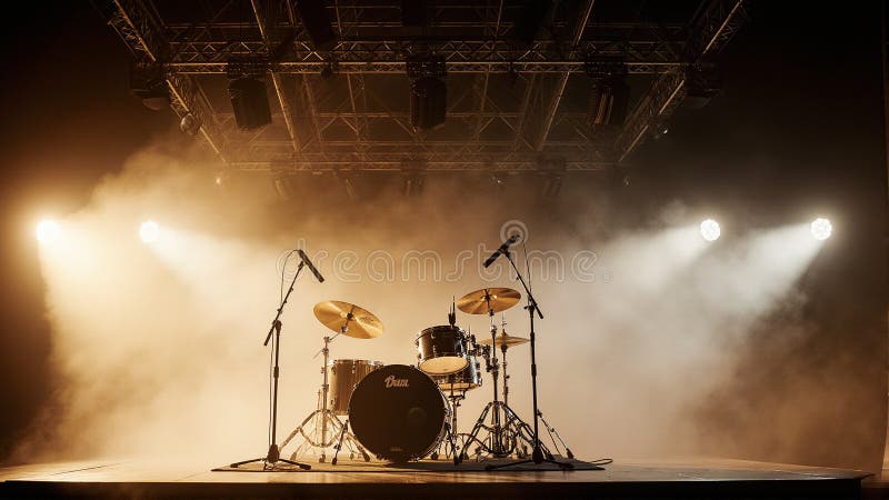Epic Drum Set on Stage with Dramatic Lighting royalty free illustration
