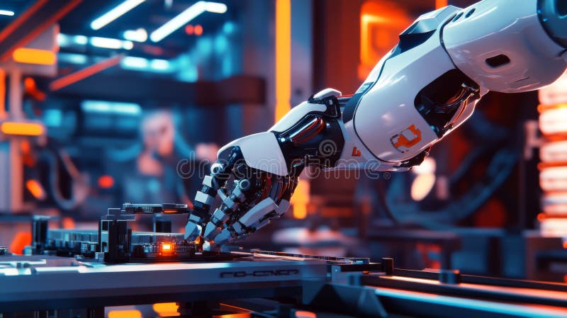This image showcases a robotic hand interacting with advanced technology. It represents the future of automation and the evolution of robotics in modern industry. Generative AI. Controls automation stock images, royalty-free photos and pictures