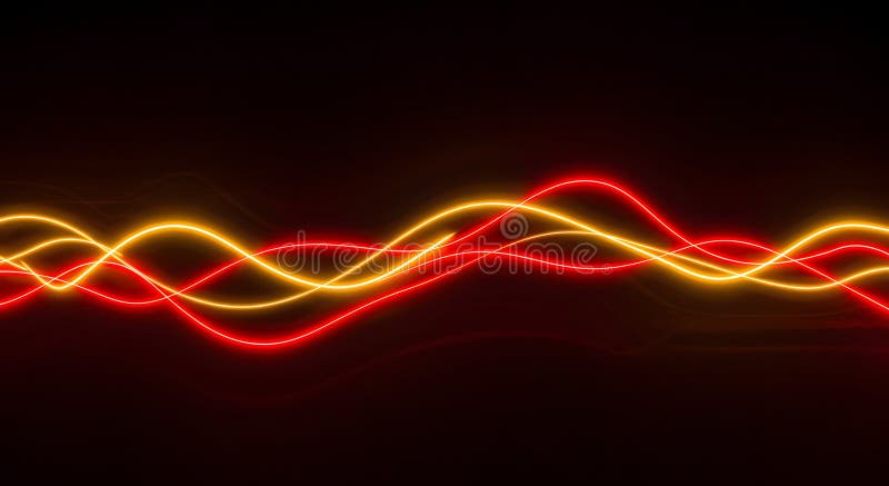 Abstract wavy lines in red and yellow on dark background stock illustration