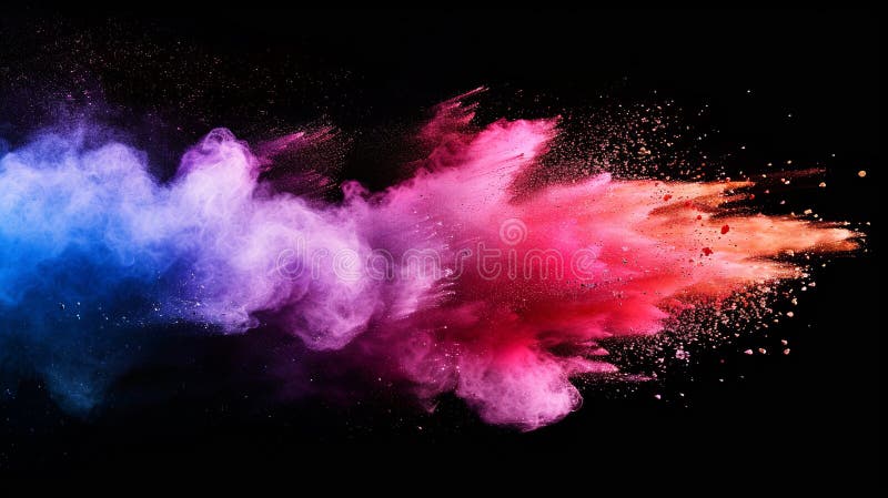 Explozie colorată de pulbere strălucitoare pe fond negru. imagine artistică abstractă a pulberilor vibrante. dinamice și stock photo