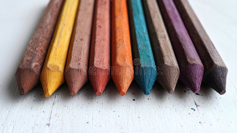 A collection of colored pencils arranged in a row. royalty free stock photo