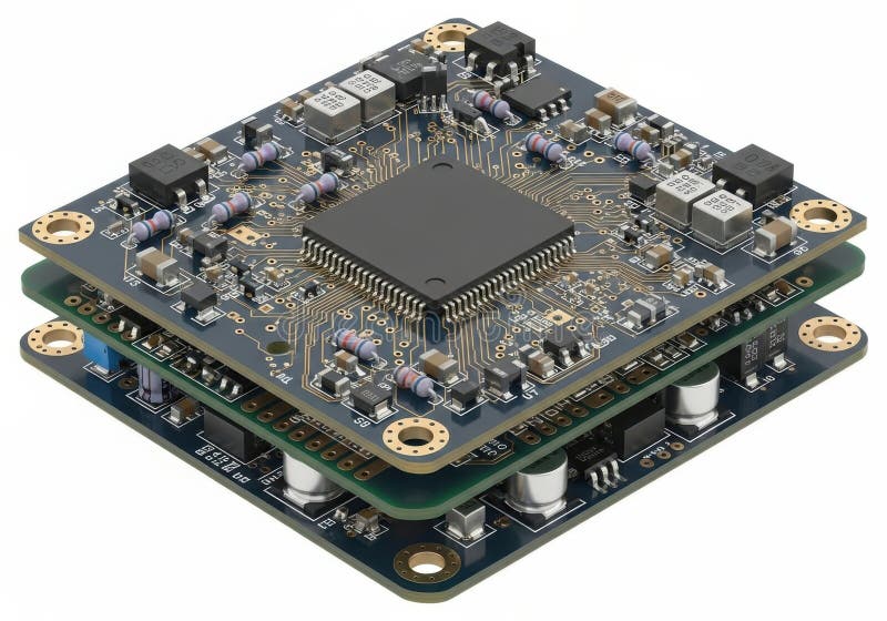 This image shows a compact embedded system development board featuring a central processing unit, multiple connectors, and various electronic components. The board appears to be designed for prototyping and development purposes, likely used in applications such as robotics, industrial automation, or IoT devices. The connectors suggest compatibility with additional peripherals and expansion modules. Embedded system illustrations