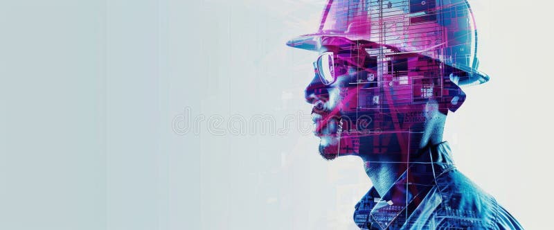 The image shows a construction worker wearing a hard hat and safety glasses stock photos