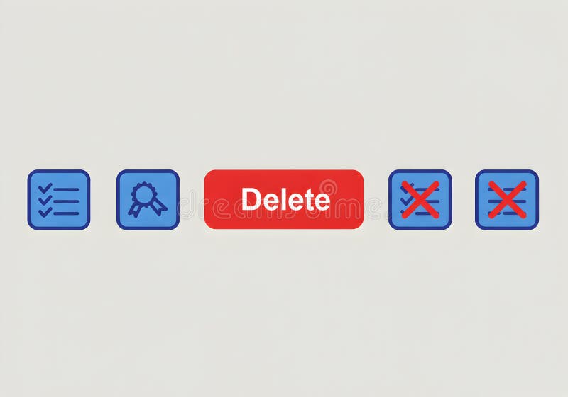 Delete task management app interface ui ux design button list ribbon cross icon user experience interface. the image shows a delete button with icons for task management, awards, and deletion. it represents user interface elements for managing tasks and removing items from a list.