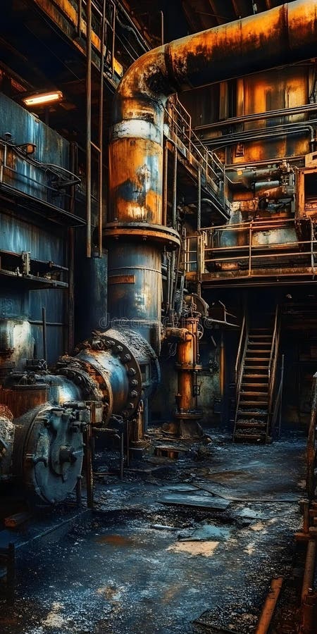 Industrial Setting with Rusted Pipes stock illustration