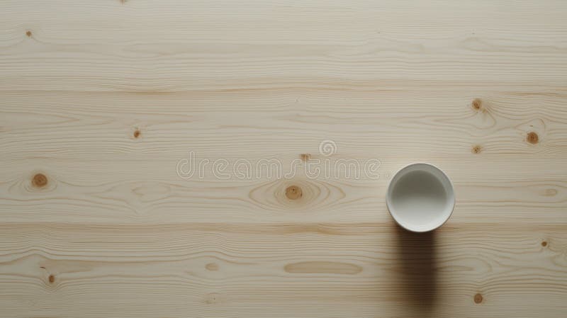 A white bowl sits on a light wood table. royalty free stock photography