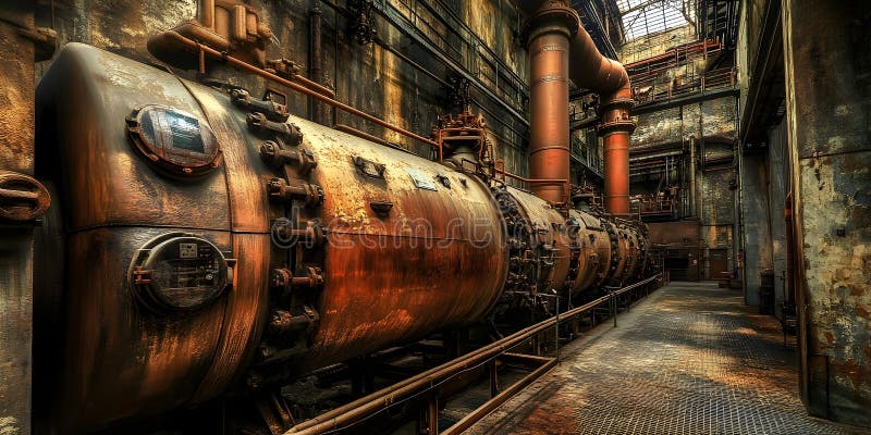 Old Rusted Train Engine in Industrial Setting royalty free illustration