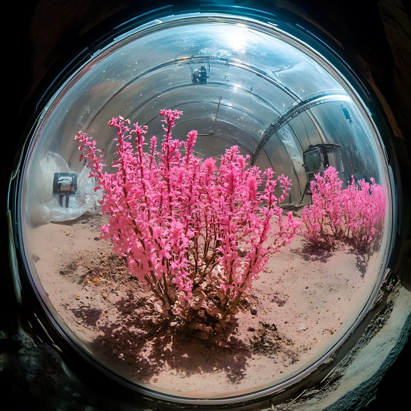 Pink Flowers Growing in a Glass Dome on Mars royalty free illustration