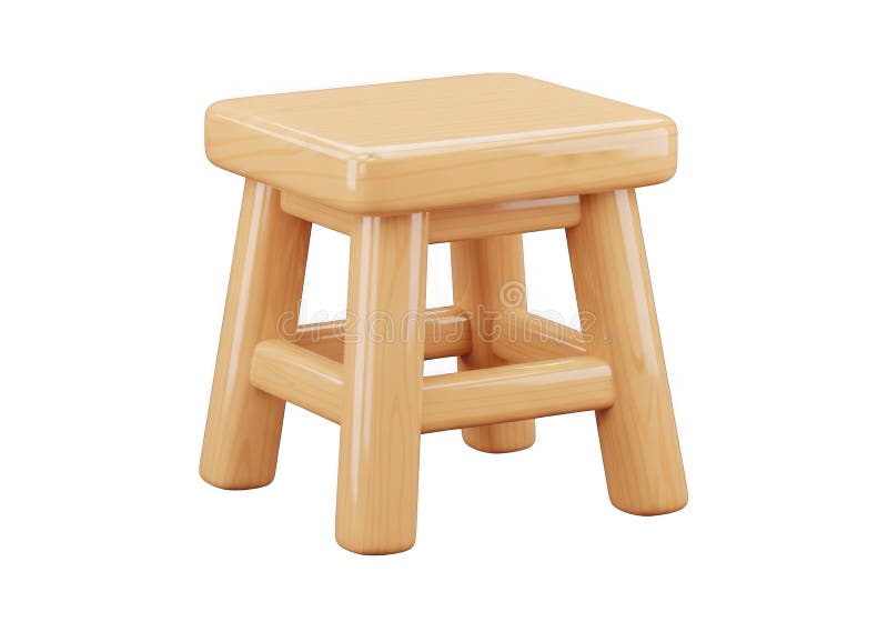 A simple, sturdy wooden stool with a square seat and four rounded legs vector illustration