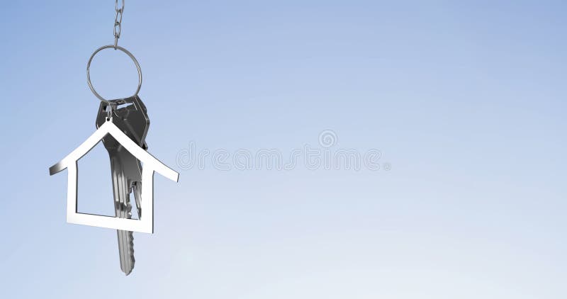 Image of silver house keys against copy space on blue gradient background royalty free illustration