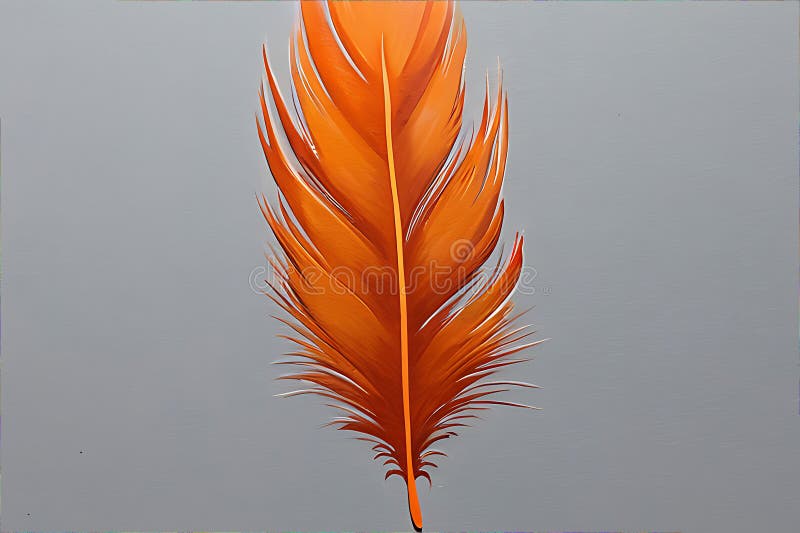 This is an image of a single orange feather on a gray background royalty free illustration