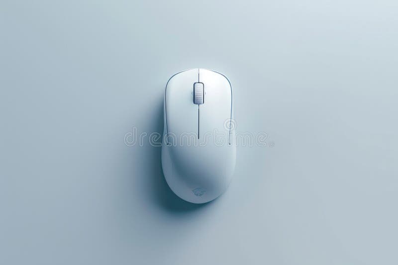 Image of a sleek, white mouse placed centrally on a minimalist grey surface. The design emphasizes simplicity and functionality royalty free illustration