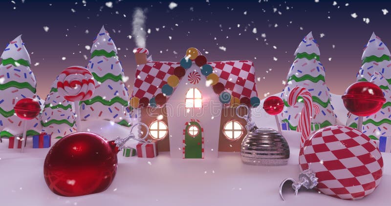 Image of a snowy house decorated for Christmas royalty free illustration