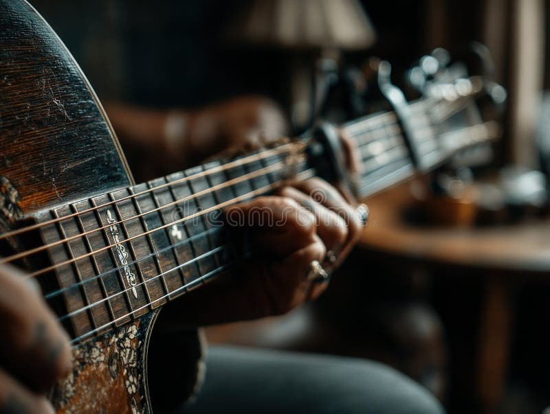 An image of someone playing a guitar passionately royalty free stock photo