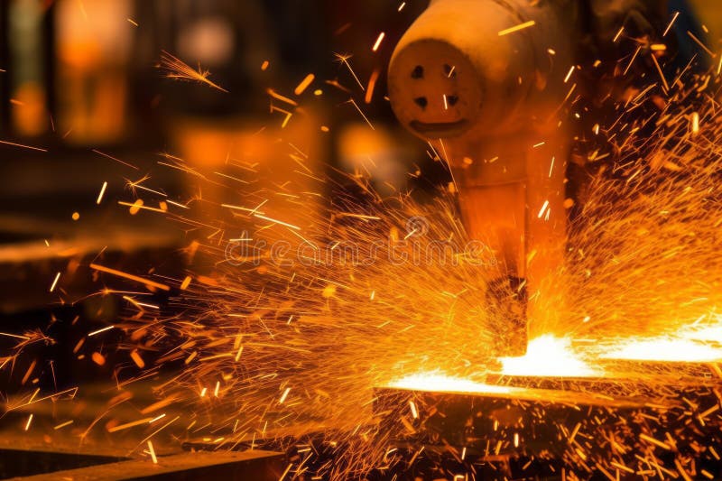 Image of Sparks Flying during the Steel Fabrication Process, Capturing