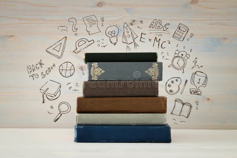 image of stack of books over wooden table with set of back to school infographics royalty free stock photos image of stack of books over wooden table with set of back to school infographics royalty free stock photos
