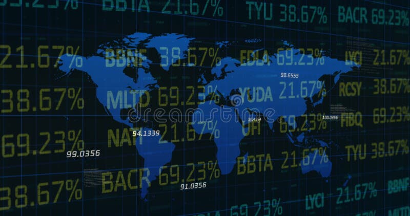 Imaginea statisticilor și a numerelor de prelucrare a datelor financiare pe harta mondială royalty free stock images