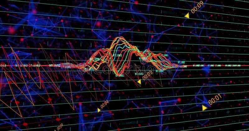Image of statistics with rnumbers and data processing over grid stock illustration